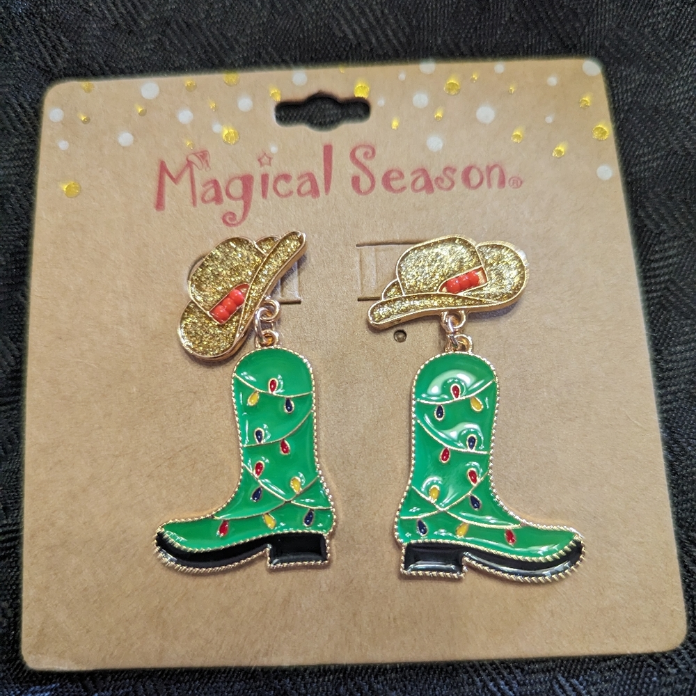 Magical Season Christmas Cowgirl Earrings.